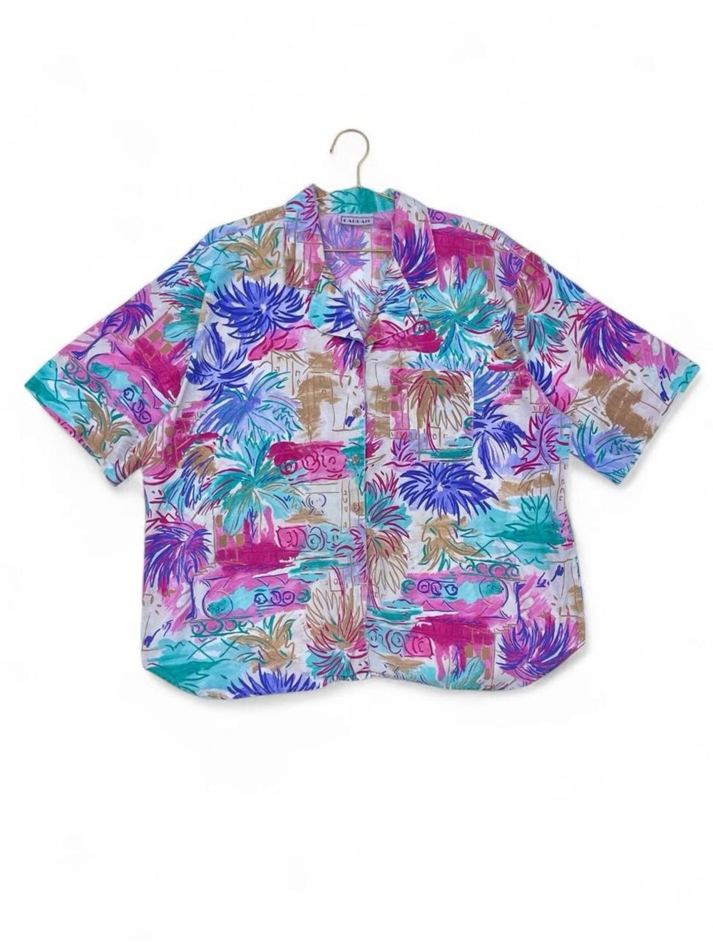 Vintage 90s Cabrais Colorful Tropical Abstract Button-Up Shirt - Size M